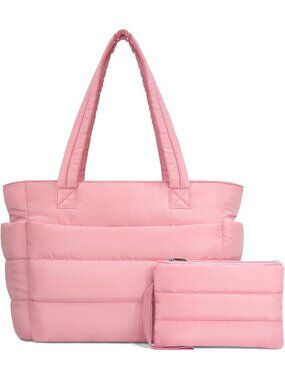 Women's Hot Pink Travel lightweight Puffy Tote Handbag Quilted Shoulder Bag